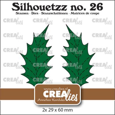 Crealies Silhouetzz Dies - Solid Holly Leaf Big With Stitch And Mirror Image