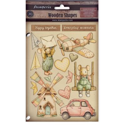 Stamperia Cozy Family - Colored Wooden Shapes