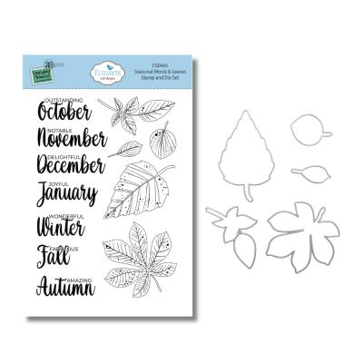 Elizabeth Craft Designs Comfy Cozy Stamp and Die Set - Seasonal Words & Leaves