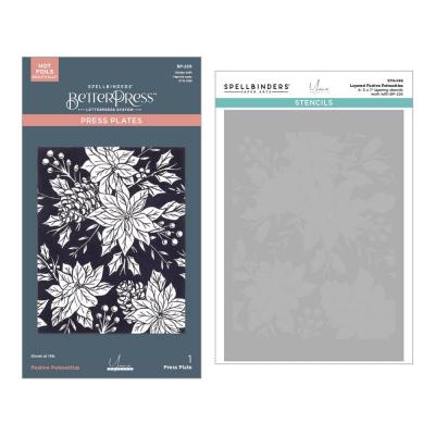 StudioLight BetterPress Plate and Stencil Bundle - Festive Poinsettias